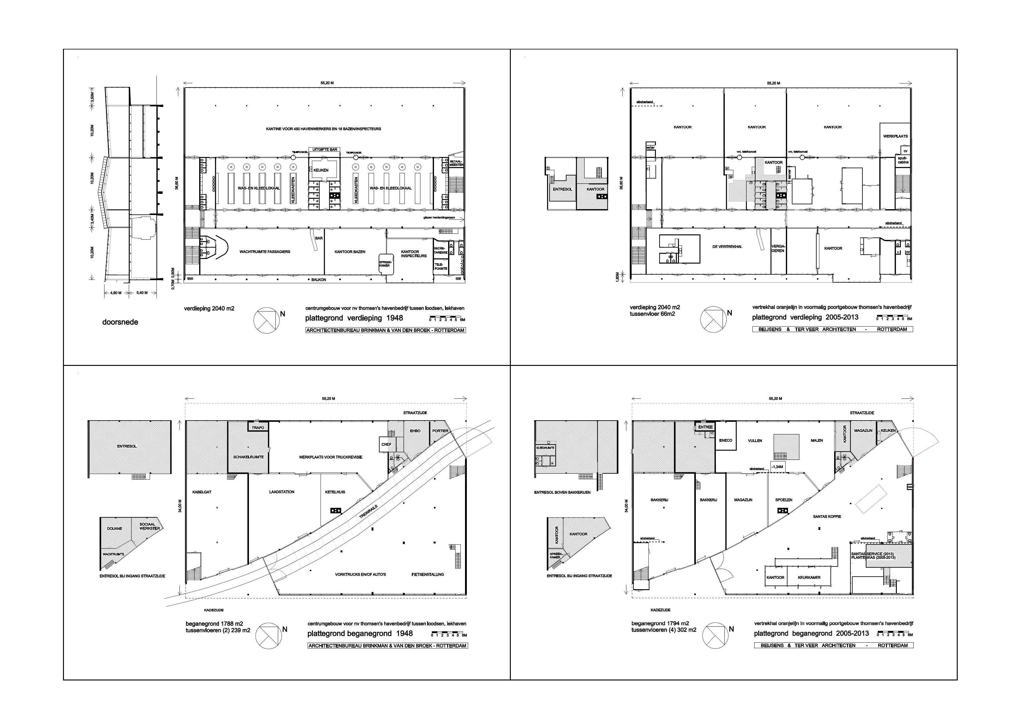 Plattegrond begane grond en verdieping 1948 en 2013