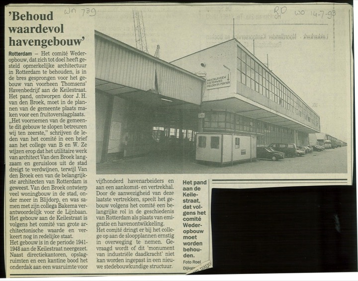 Behoud waardevol havengebouw, 14 juli 1993